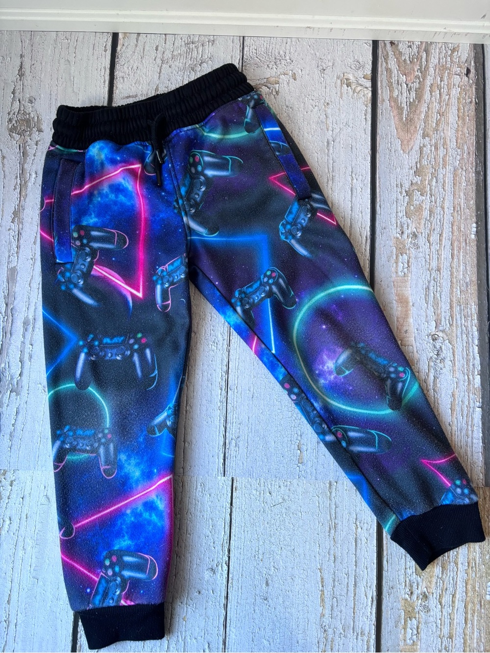 5/$25 Kids Neon Gamer Jogger Pants - Black & Blue